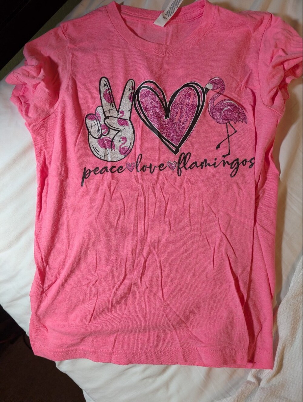 Girls Pink 'Peace Love Flamingos' Graphic Tee